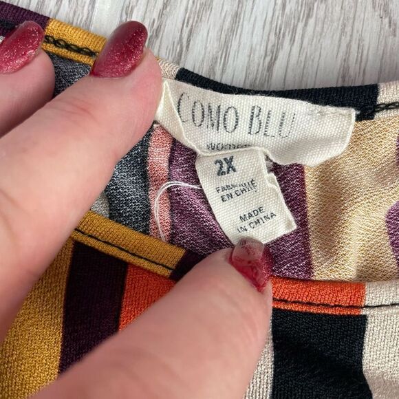Como Blue. Women’s Multicolor Striped Front Knot Long Sleeve Blouse 2X - Picture 6 of 12
